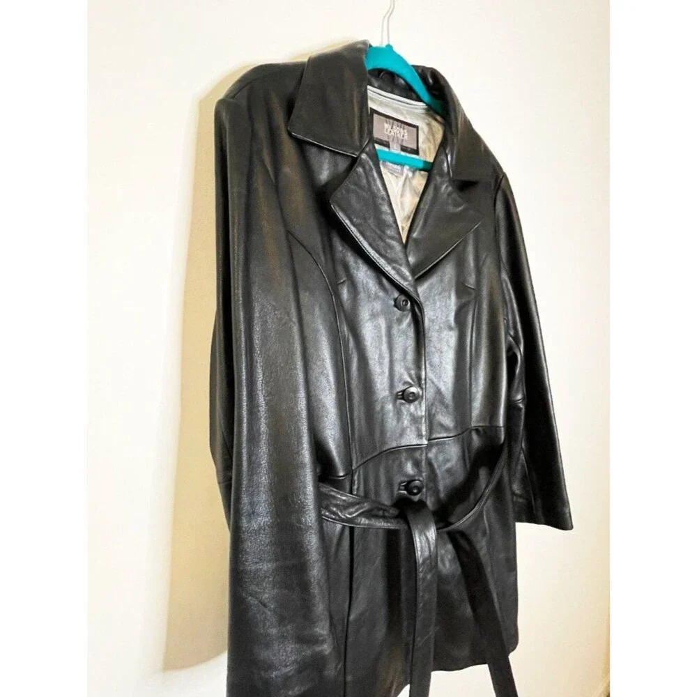 Wilsons Leather Black Genuine Leather Belted Coat Jacket Women’s L Thinsulate